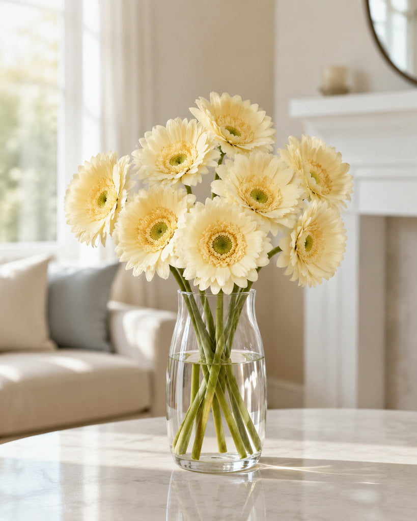 Light Yellow PVC Artificial Gerbera Daisy Stem - 65 cm
