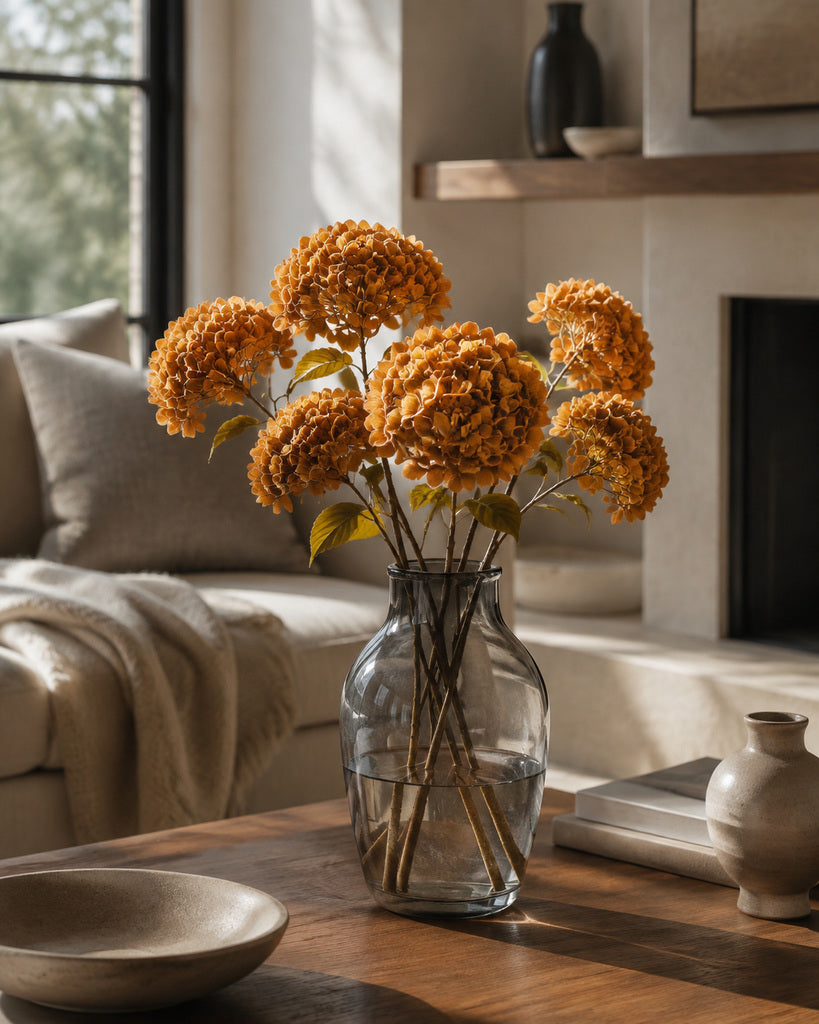 Dark Brown Soft Rubber Artificial Hydrangea Floral Stem - 50 cm