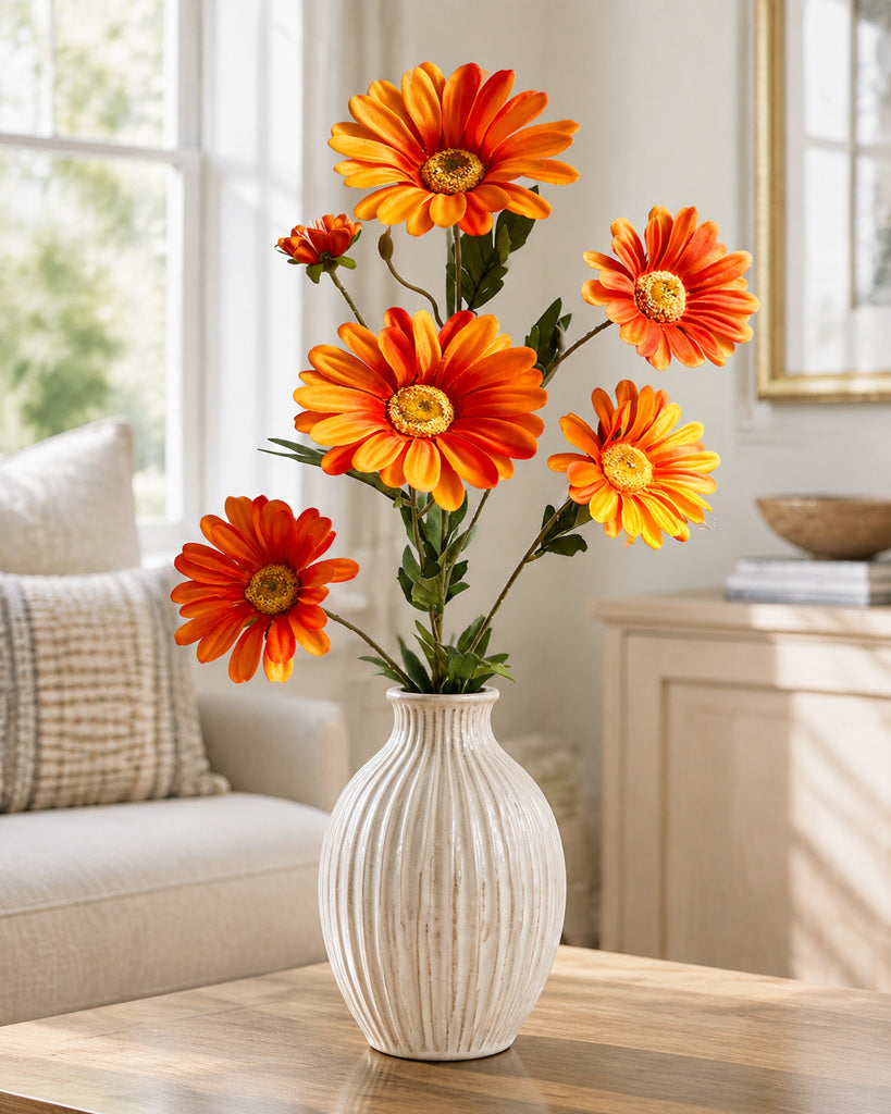 Orange Artificial Daisy Floral Stem - 75 cm