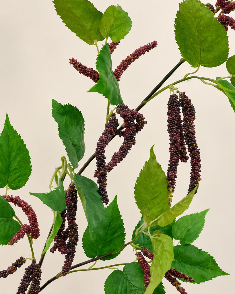 Artificial Mulberry Fruit Branch with Leaves - 110 cm