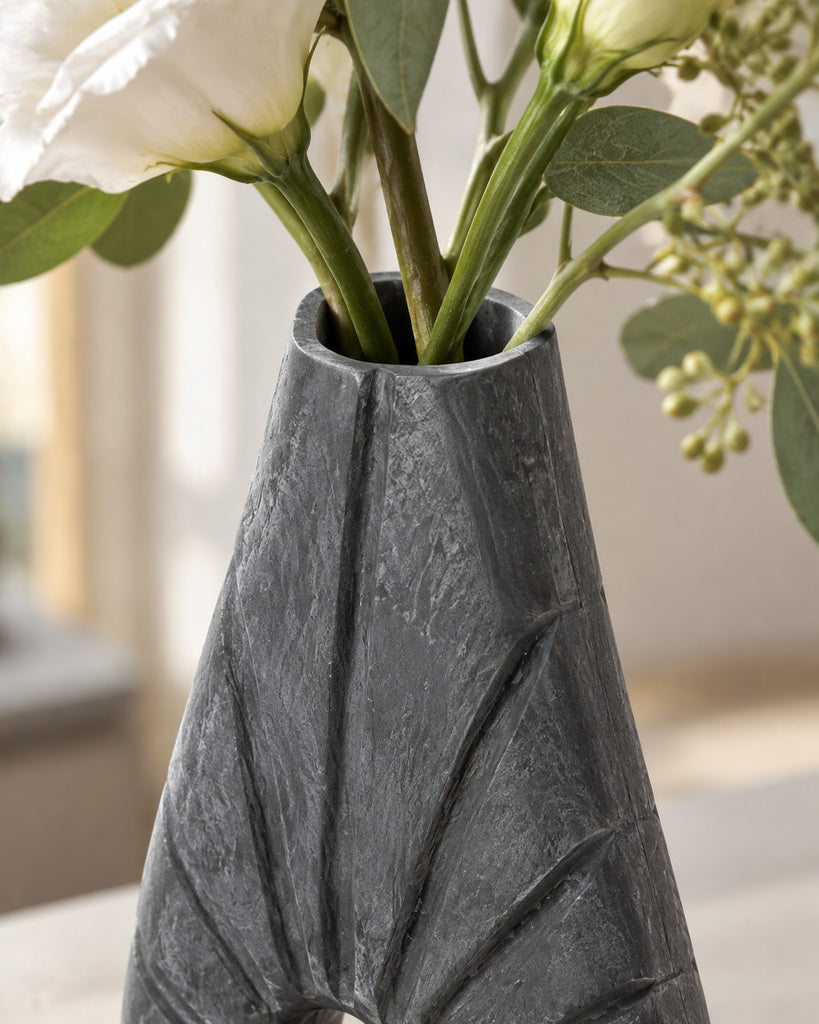 Charcoal Black Hollow-Center Handcrafted Wood Vase - 13.8"