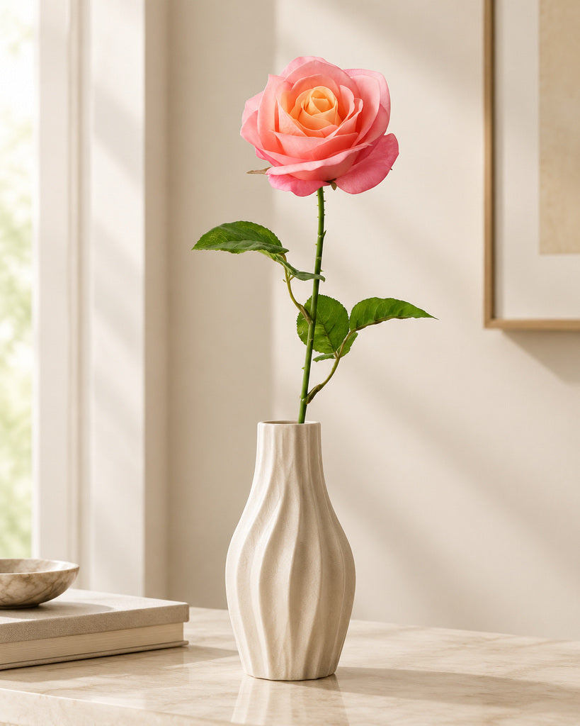 Golden Orange Artificial French Rose Stem - 55 cm