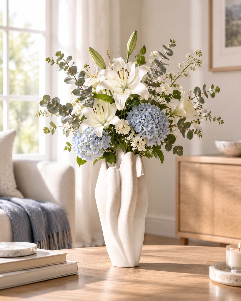 Matte White Tall Petal-Form Sculptural Vase - 15.4"