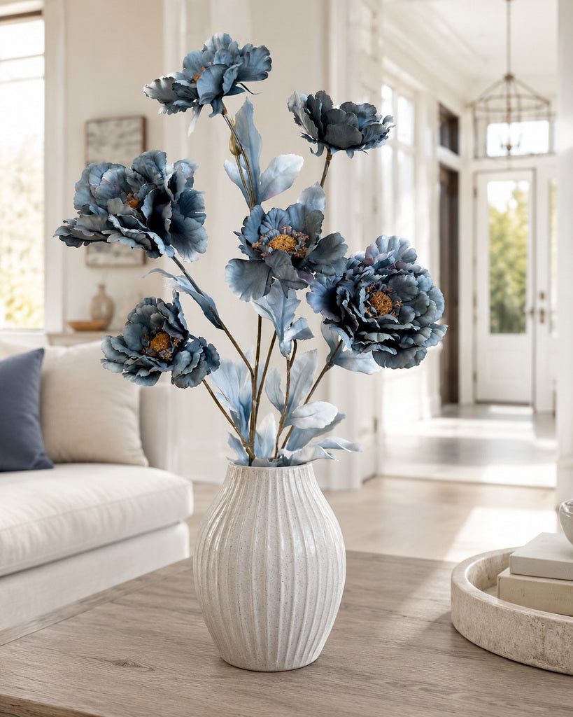 Autumn Blue Artificial Peony Floral Spray - 82 cm