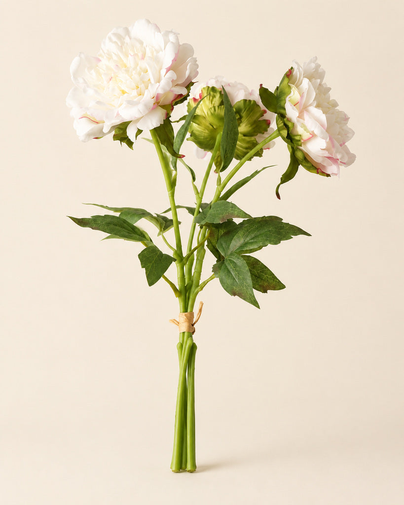 Blush White 3-Stem Artificial Peony Bouquet - 60 cm