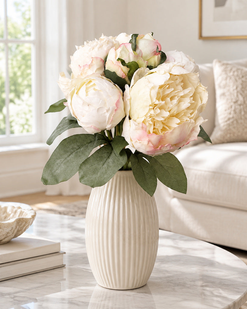 Champagne 7-Stem Artificial Peony Bouquet - 36.5 cm