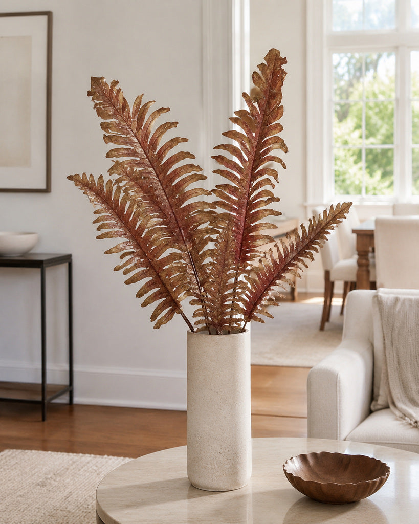 Brown Red Artificial Coated Feather Leaf Stem - 145 cm