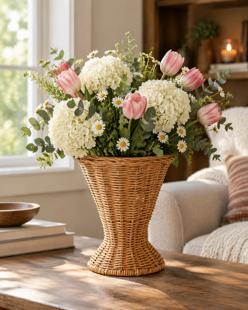 Natural Brown Handcrafted Rattan Hourglass Vase - 11.8"