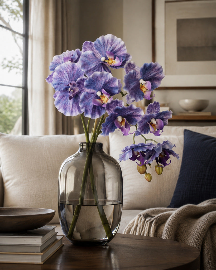 Blue Purple Dream 9-Head Artificial Phalaenopsis Orchid Stem