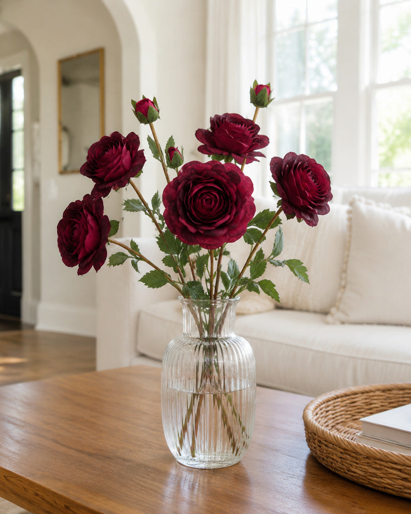 Magenta Fabric Artificial Ranunculus Spray - 70 cm