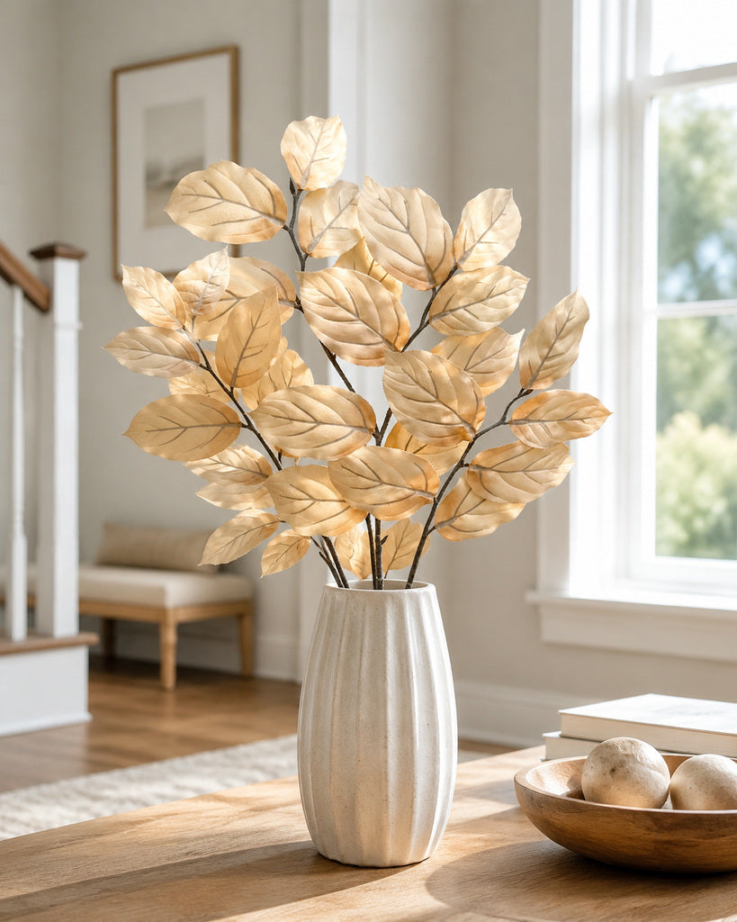 Light Caramel Artificial Saba Leaf Branch - 70 cm