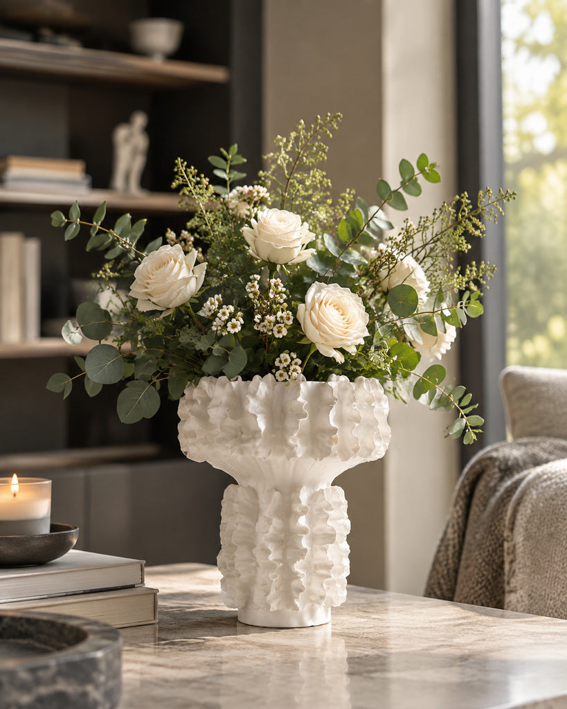 Ivory White Gray-Wash Sculptural Vase - 12.3"