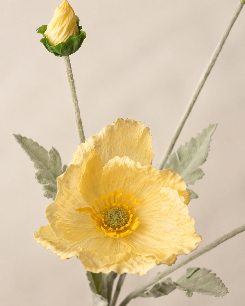 Light Yellow Fabric Artificial Poppy Spray - 64 cm