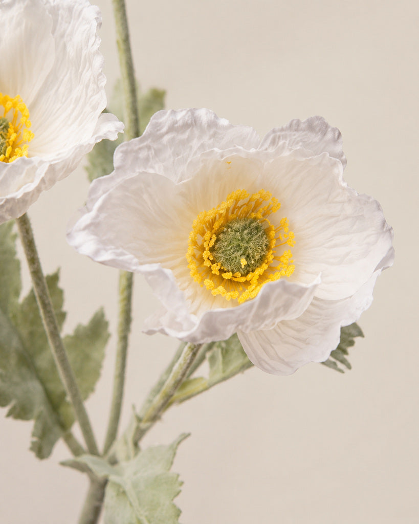 White Fabric Artificial Poppy Spray - 64 cm
