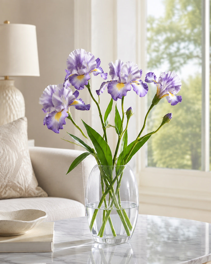 Lavender Purple Soft Rubber & Fabric Artificial Iris Stem - 70 cm