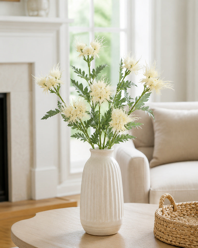 White Fabric Artificial Eryngium Spray - 65 cm