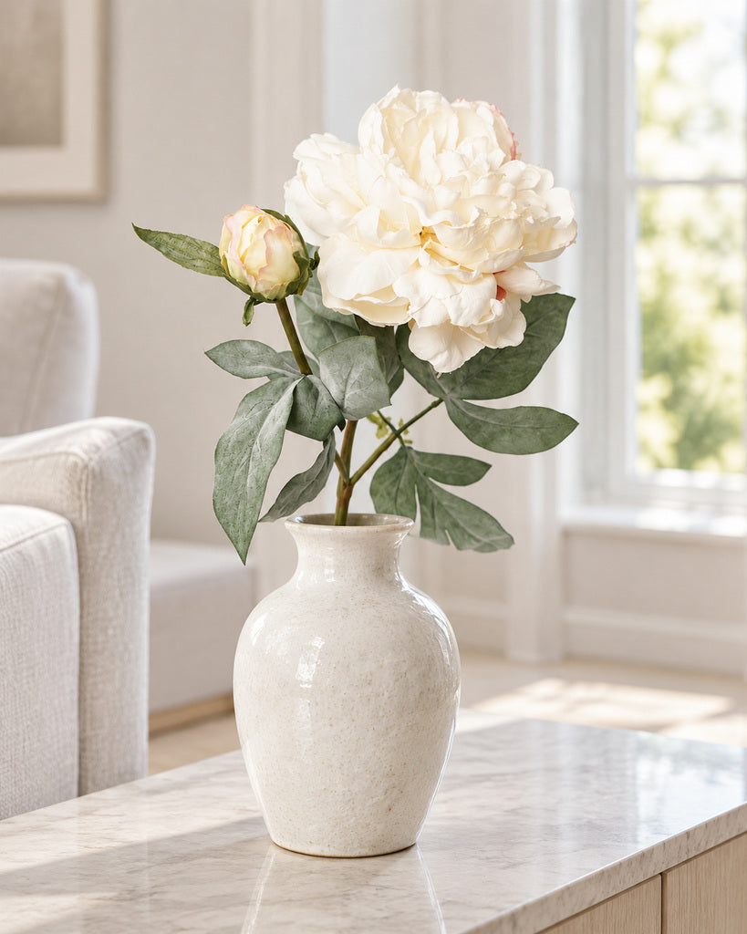 Vintage Champagne 2-Head Artificial Peony Stem - 64 cm