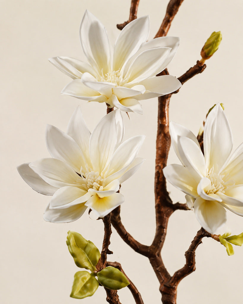 Cream White Fabric Artificial Magnolia Branch - 79 cm