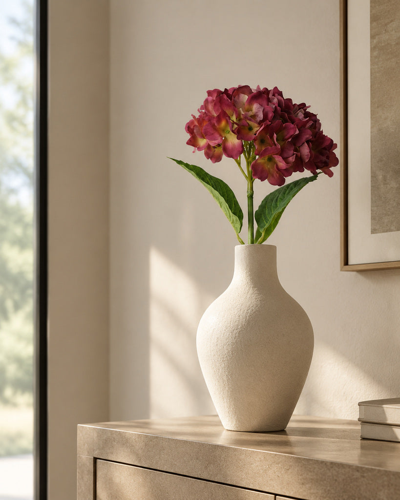 Purple Green Soft-Touch Artificial Hydrangea Stem - 47 cm
