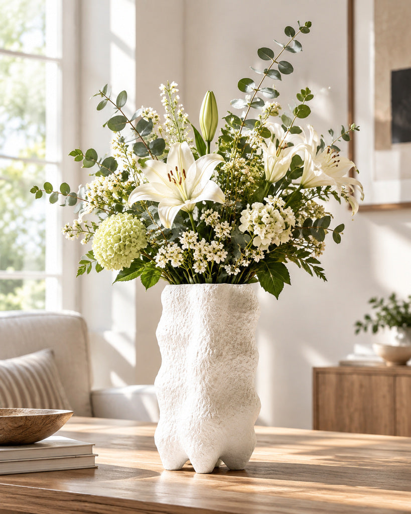 White Rough-Textured Organic Sculptural Vase - 11.7"