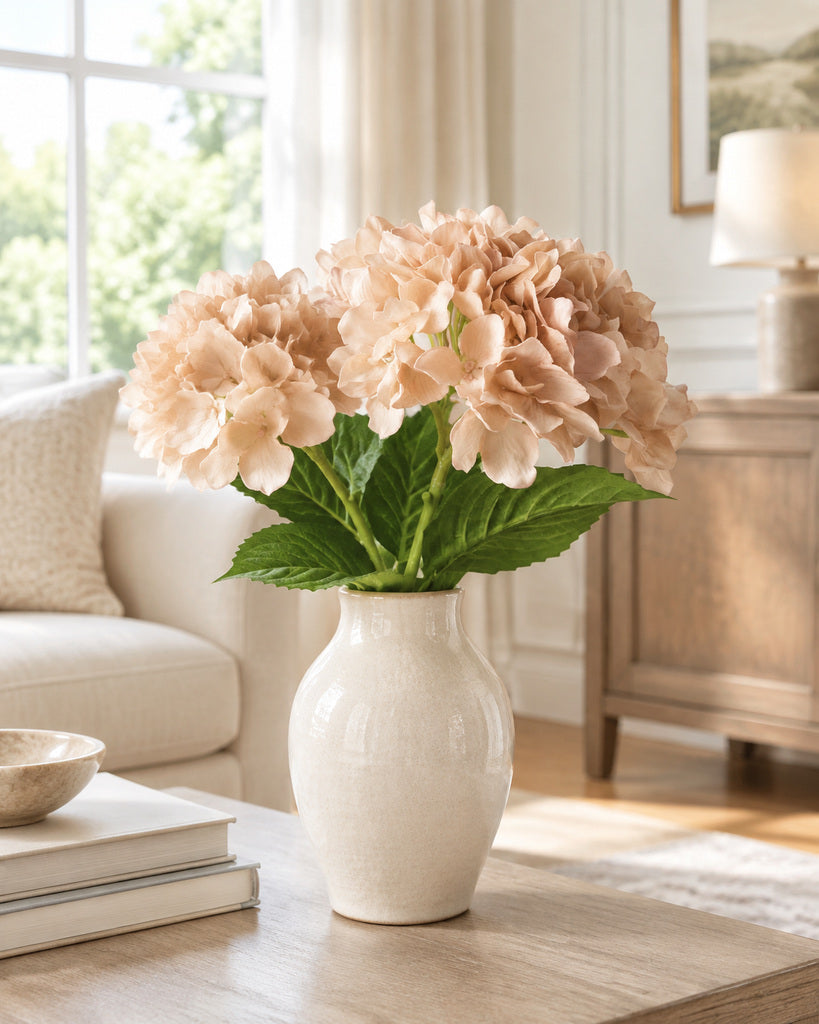 Coffee Brown Soft-Touch Artificial Hydrangea Stem - 47 cm