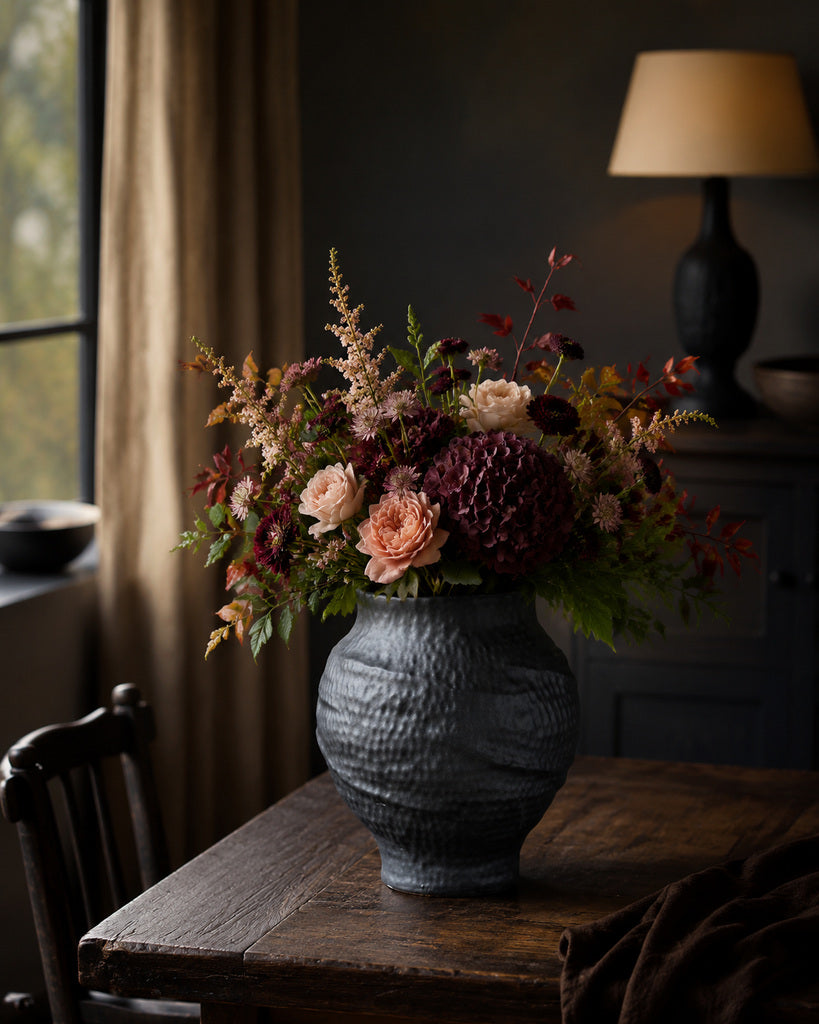 Carbon Black Wide-Mouth Textured Ceramic Vase - 13"
