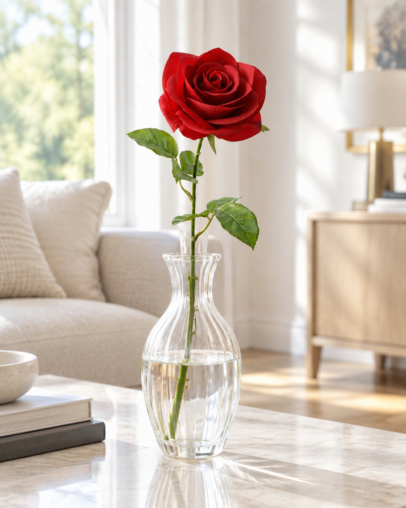 Deep Red Artificial French Rose Stem - 55 cm