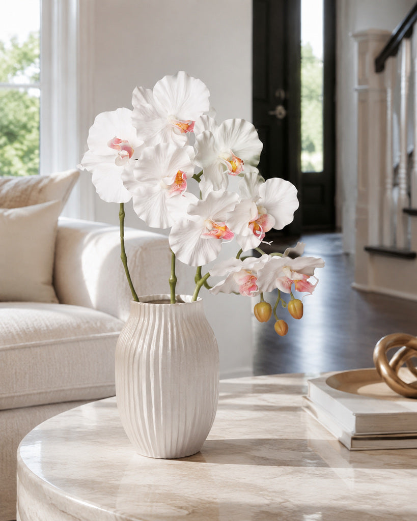 White Red-Center Dream 9-Head Artificial Phalaenopsis Orchid Stem