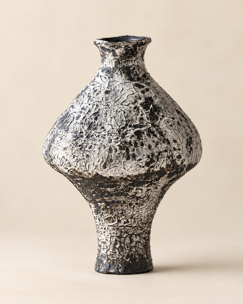 Iron Black & White Raised-Texture Sculptural Vase - 11.8"