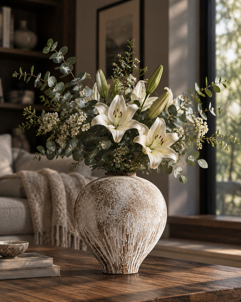 Weathered Taupe & White Teardrop Textured Vase - 10.2"