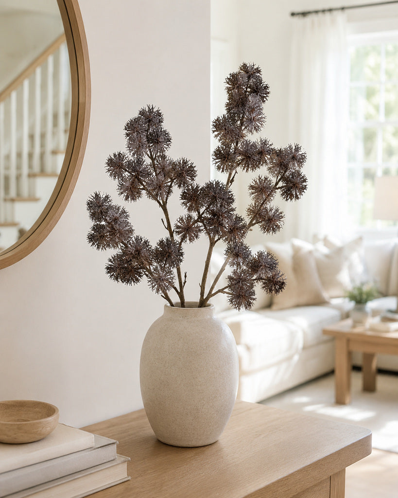 Black Brown Artificial Flocked Allium Spray - 70 cm