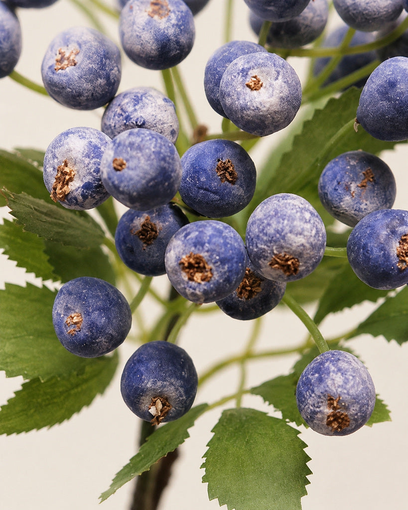 Blue Fabric-Leaf Artificial Blueberry Branch - 36 cm