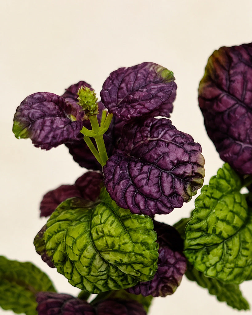 Green Purple Artificial Mint Leaf Greenery Spray - 40 cm