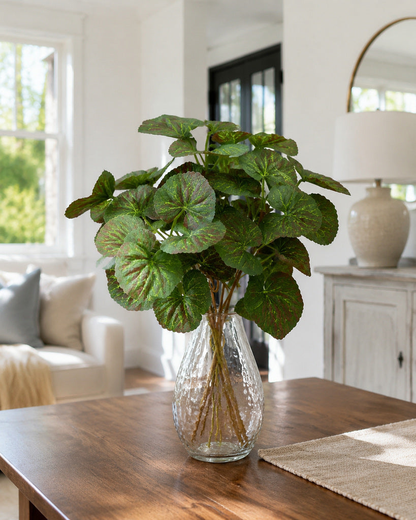 5-Head Artificial Red Green Begonia Leaf Bush - 62 cm