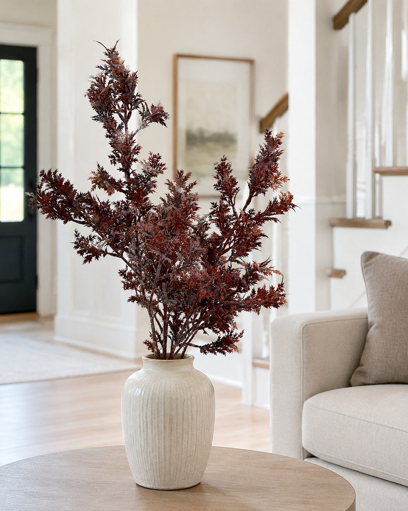 Burgundy Artificial Flocked Herb Branch - 80 cm