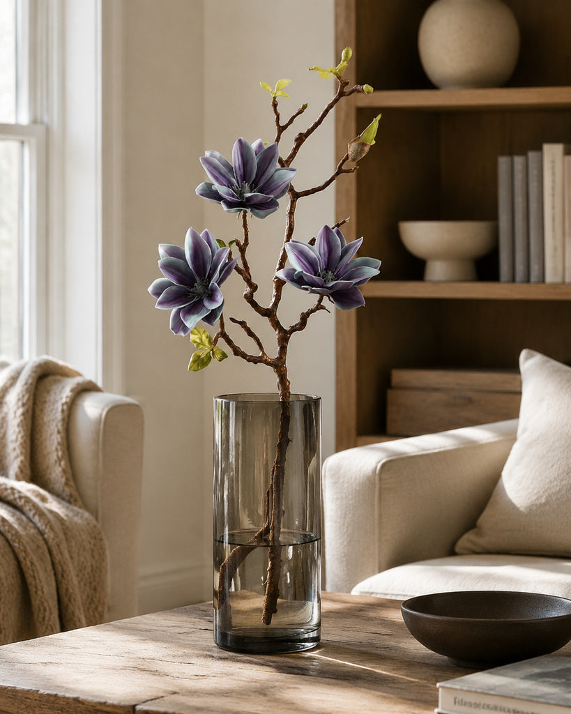 Starry Purple Fabric Artificial Magnolia Branch - 79 cm