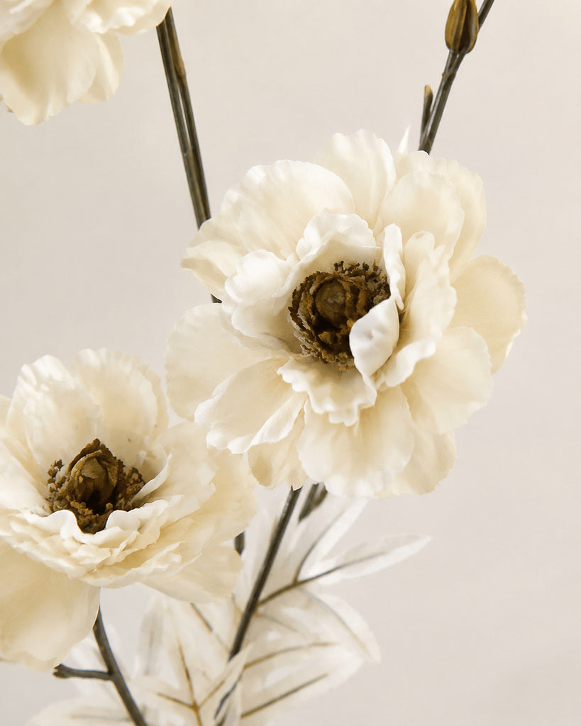 Ivory White Artificial Peony Floral Spray - 82 cm