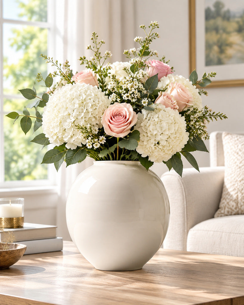 Warm White Rounded Sculptural Vase - 10.9"