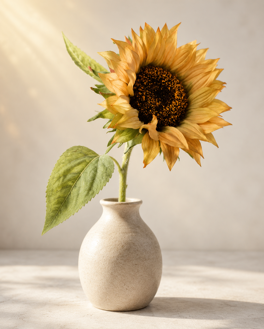 Tan Plastic & Fabric Artificial Sunflower Stem - 70 cm