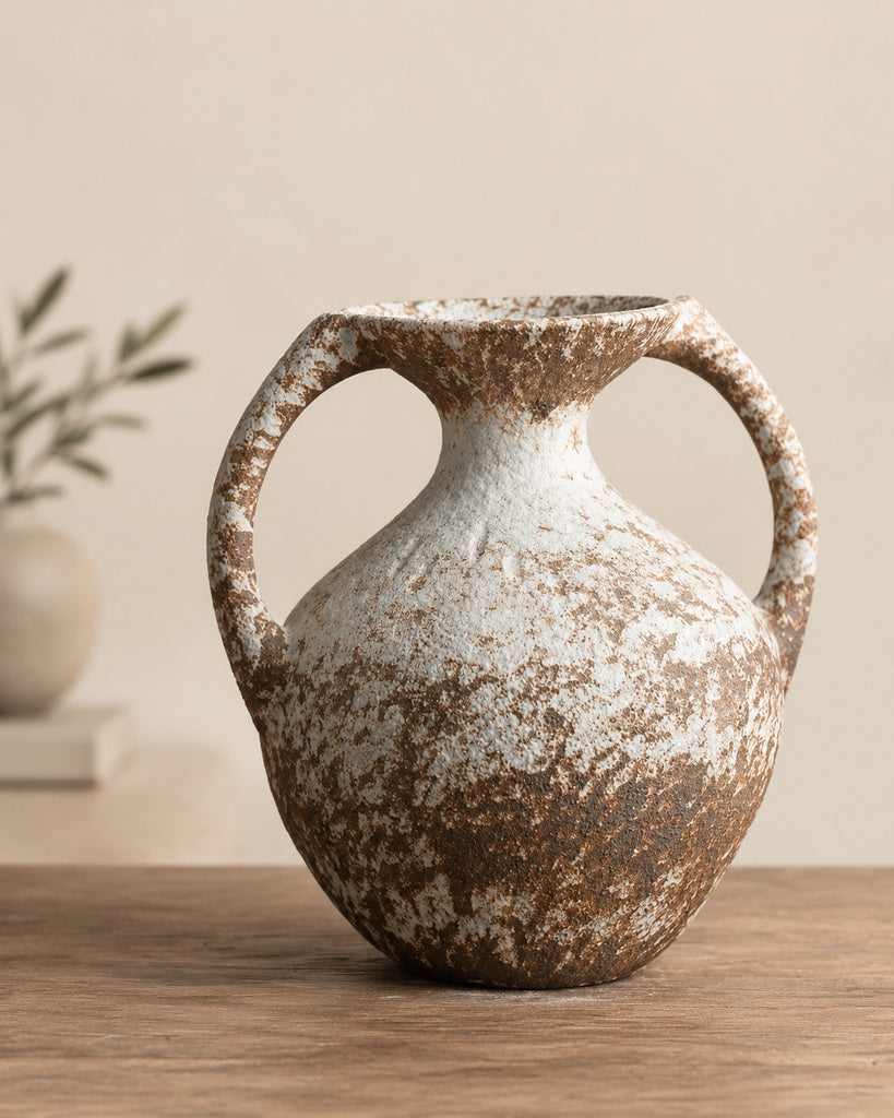 Distressed Frost White Double-Handle Vase - 9.3"