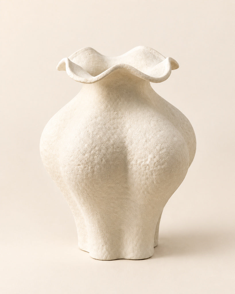 Weathered Ivory Double-Handle Ceramic Vase - 9.1"