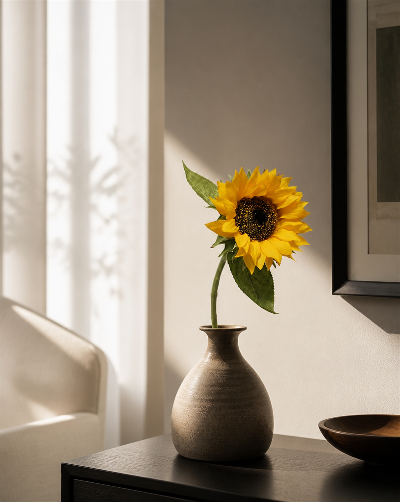 Golden Yellow Plastic & Fabric Artificial Sunflower Stem - 70 cm