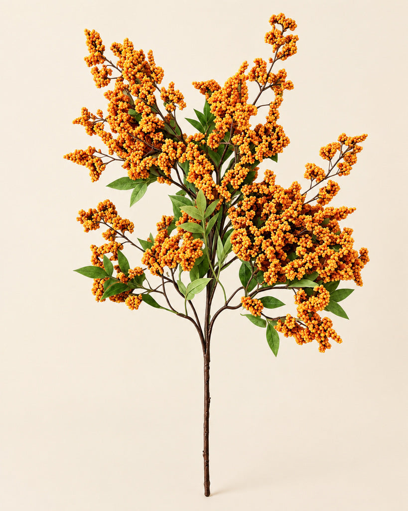 Golden Orange Plastic and Fabric Nandina Berry Branch - 110 cm