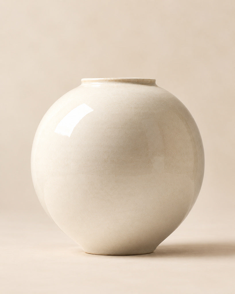 Warm White Rounded Sculptural Vase - 10.9"