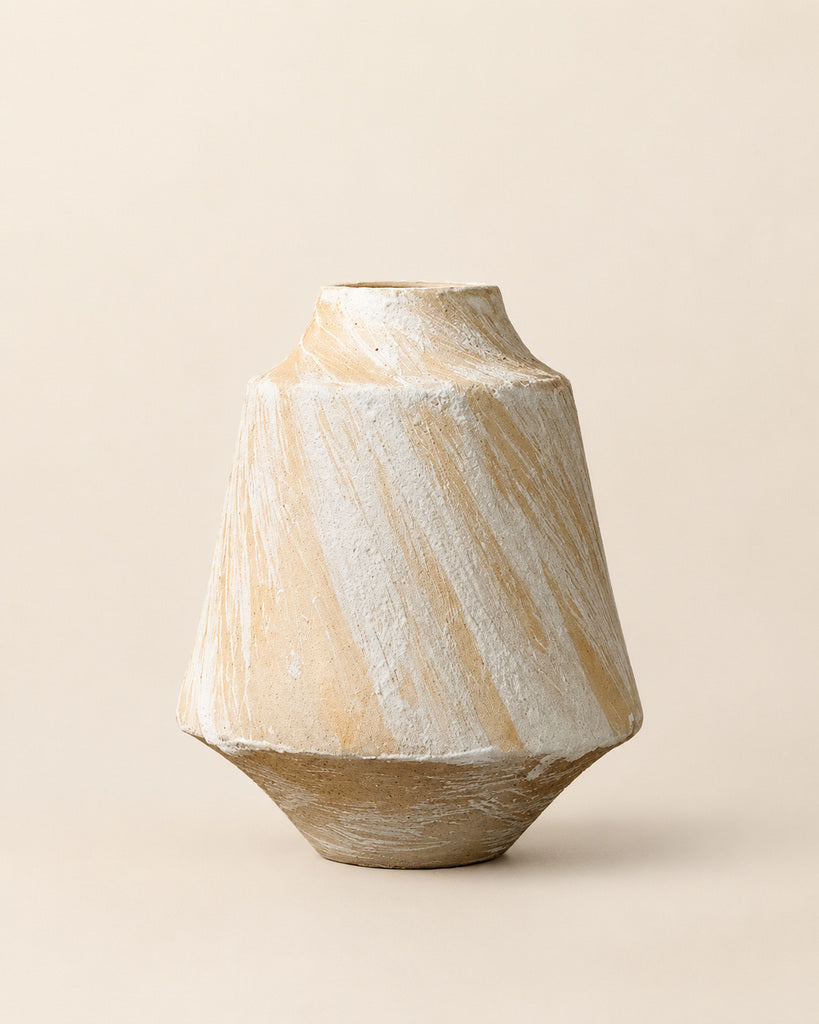 Warm Ivory Brushstroke Textured Sculptural Vase - 7.9"