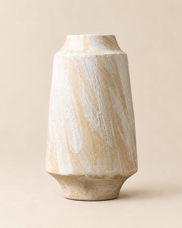 Warm Ivory Brushstroke Textured Tall Vase - 9.8"