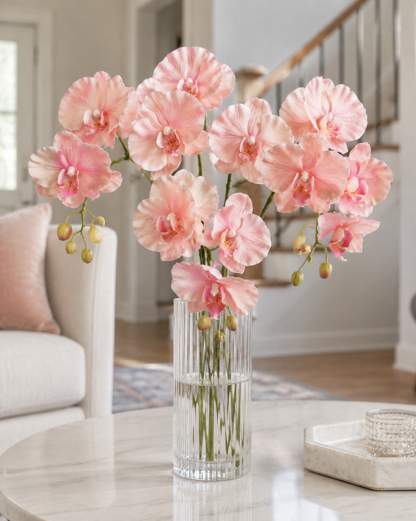 Champagne Pink Dream 9-Head Artificial Phalaenopsis Orchid Stem- 98 cm