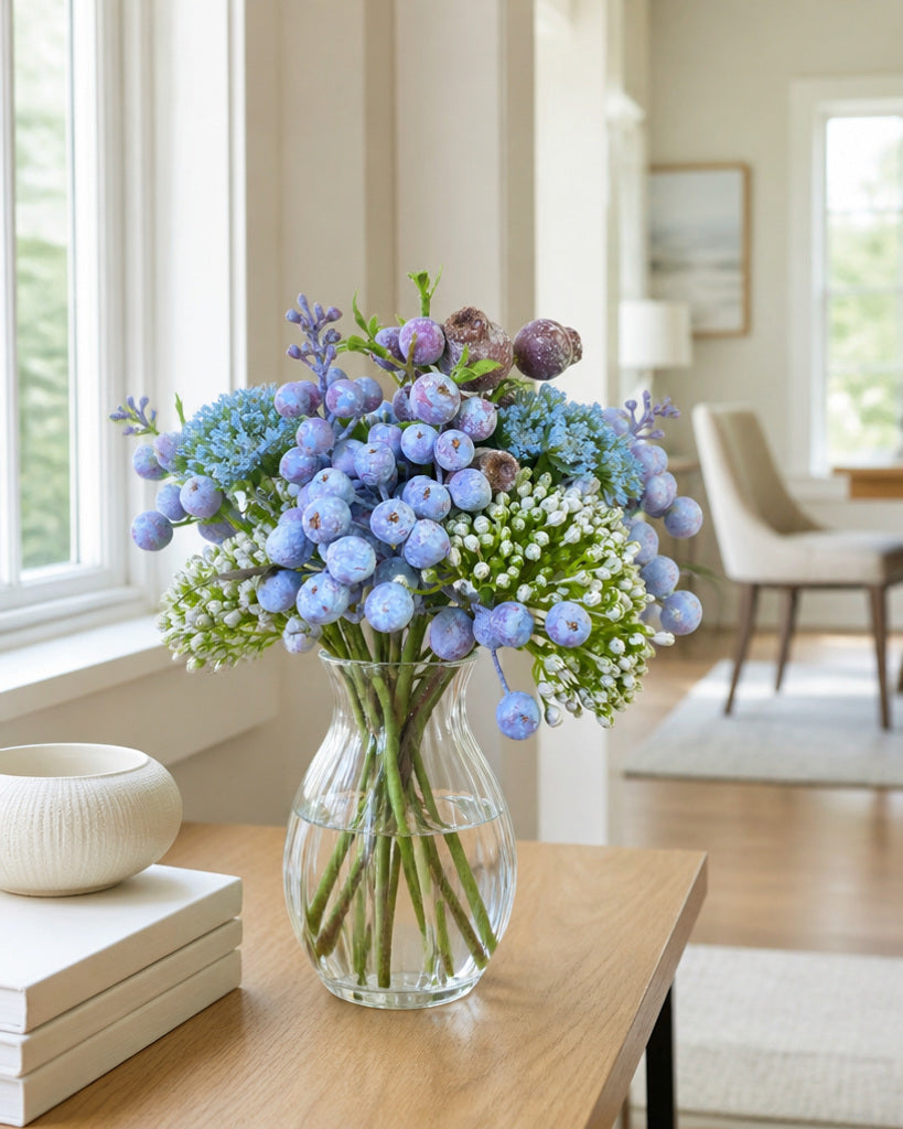 Blue Purple Artificial Blueberry Berry Bundle - 32 cm