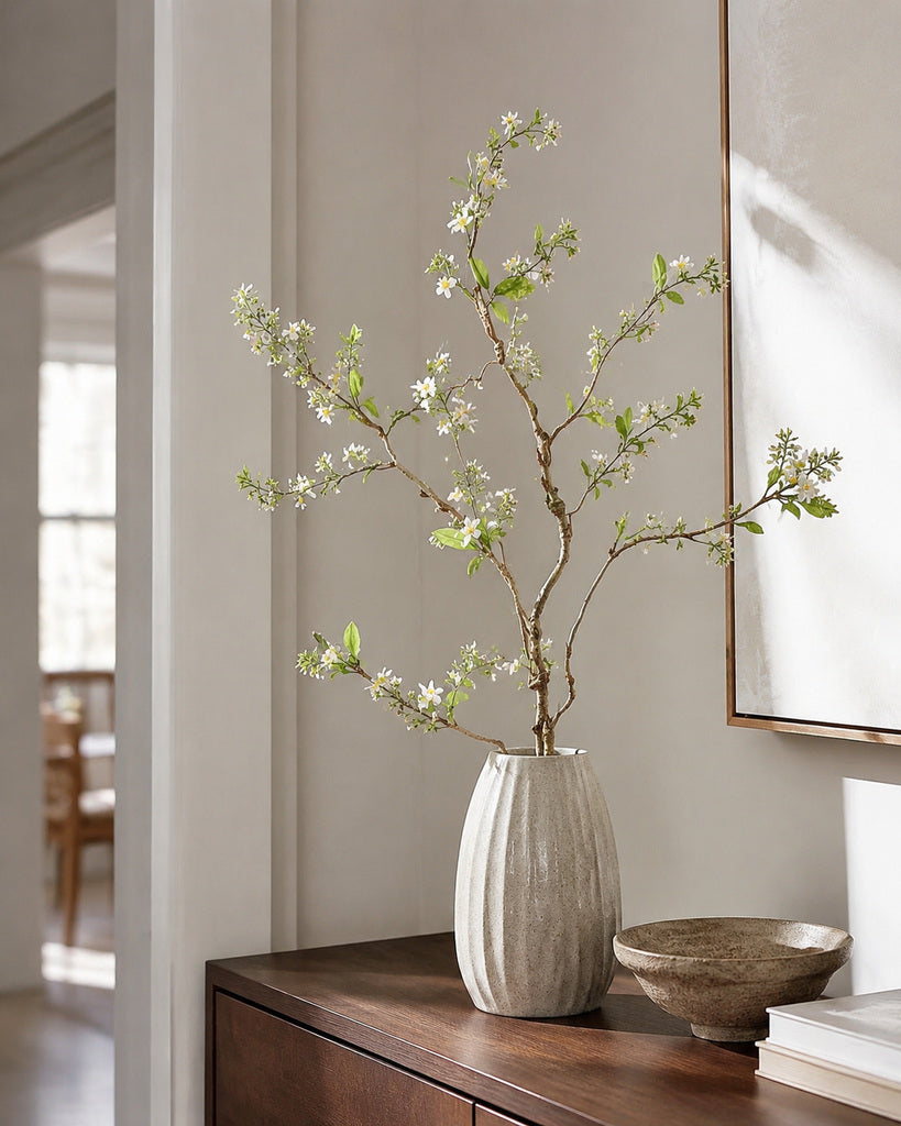 White Fabric Artificial Wild Daisy Branch - 92 cm