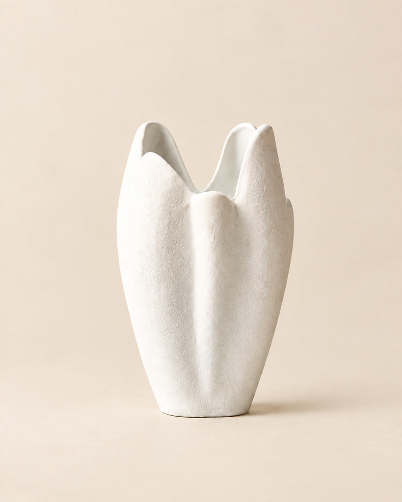 Matte White Petal-Form Sculptural Vase - 10.0"